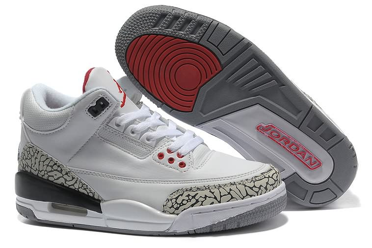 Cheap Womens Air Jordans 3 White Grey Red Cement